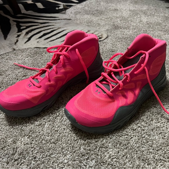 Under Armour Shoes Under Armour High Top Sneakers Neon Hot Pink Gray Basketball Shoes Women
